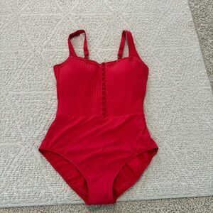 NEW Gottex Swim Bardot One Piece Red Size 14 Button Front